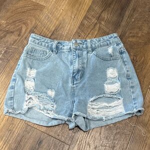 SHEIN Light Blue Distressed Denim Shorts